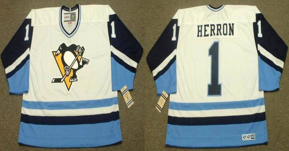 2019 Men Pittsburgh Penguins #1 Herron White blue CCM NHL jerseys